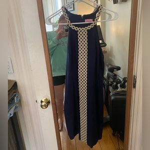 Lily Pulitzer Navy and Gold Shift Dress Size 8